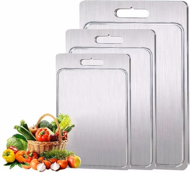 FLAVORA Reversible Double Sided Titanium Cutting Board in Silver, W: 100 cm x D: 100 cm