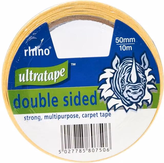Rhino UltraTape White Double Sided PP Tape, W: 50 mm, L: 10 m