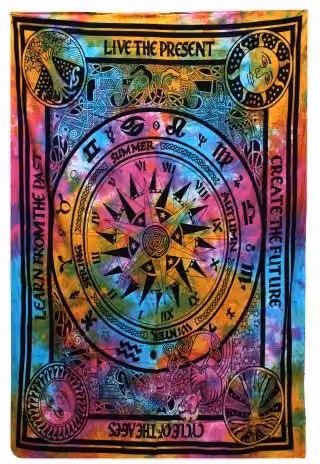 KDMD Cycle of Ages Single Cotton Bedspread and Wall Hanging Set, Multicolour Abstract Boho Design – 2