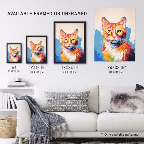 Artery8 Ginger Cat Portrait Multicolour Unframed Paper Poster Wall Art – 3
