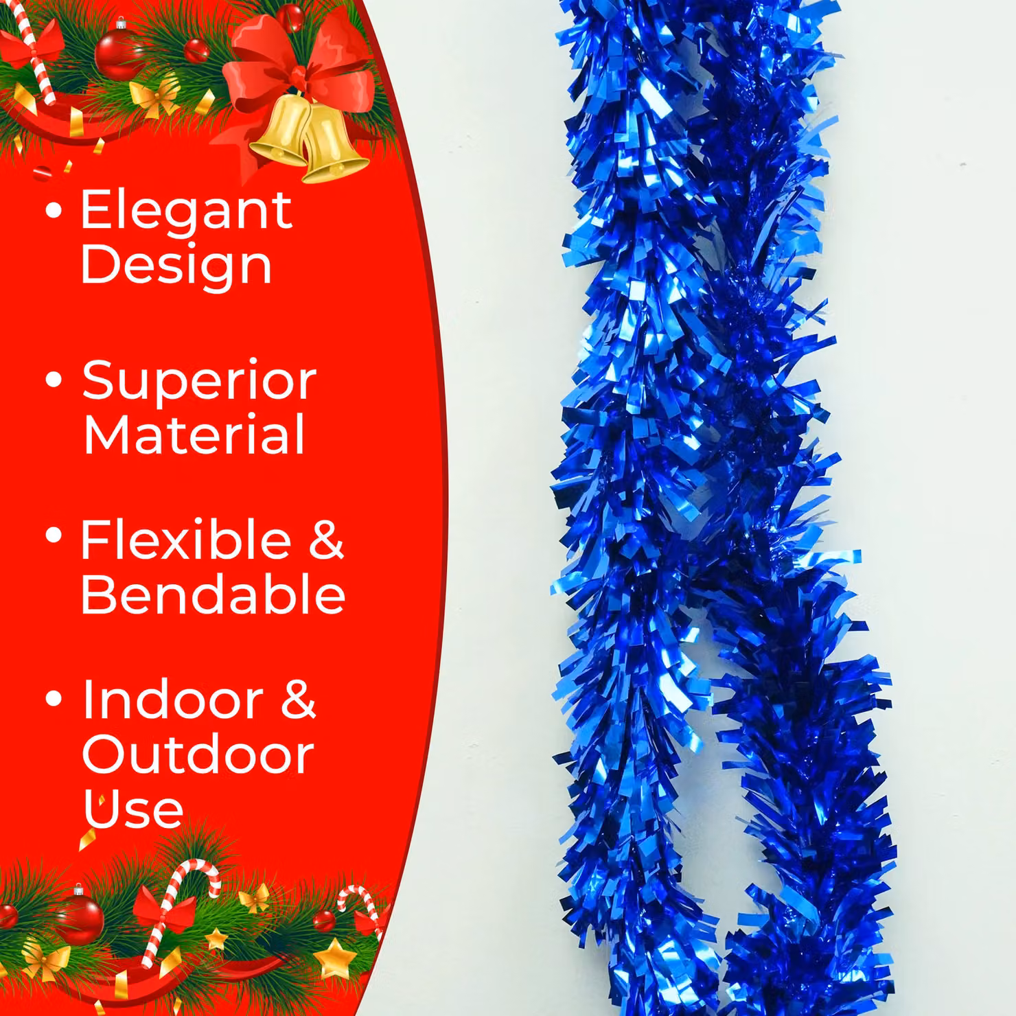 Neel Blue Shiny Metallic Chunky Tinsel Garland for Christmas and Parties – 3