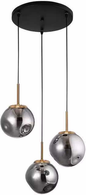 Nova Luce Spada 3 Light Cluster Pendant Lamp in Gold, Grey and Black with Glass and Metal Spheres