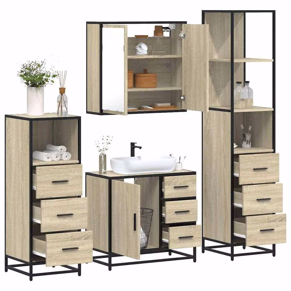 Berkfield Home 4-Piece Bathroom Furniture Set in Sonoma Oak Light Brown – 2