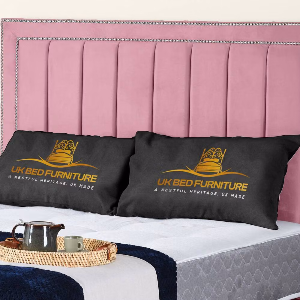 UK Bed Furniture Fiona Pink Velvet Upholstered Slatted Base Bed, W/D/H: 140 x 200 cm – 2