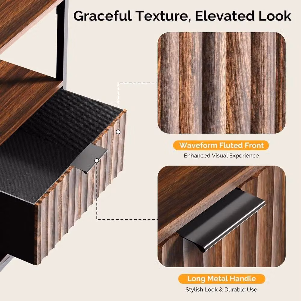 KORVIXA Bedside Table with 1 Drawer and Charging Station in Walnut Brown, W/D/H: 100 x 100 x 100 cm – 5