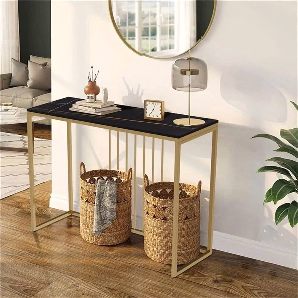 KORVIXA Classic Marble Top Entryway Console Table in Black and Gold – 3