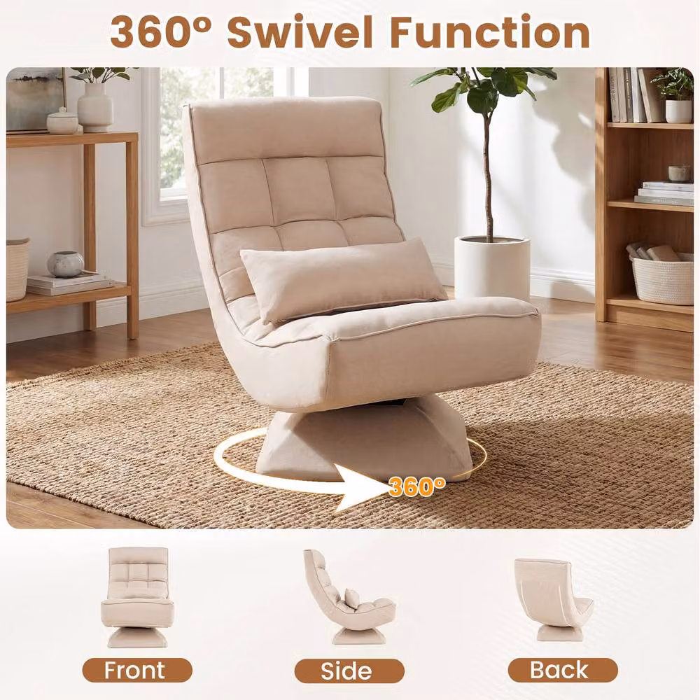 Costway 4-Position Adjustable Floor Lounge Chair with 360 Degree Swivel Base in Beige – 3