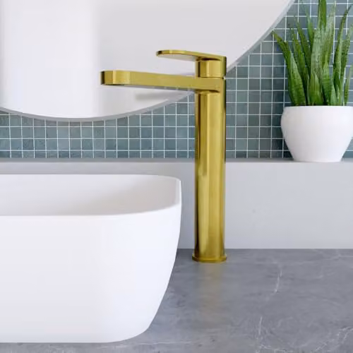 Balterley Tall Basin Mixer Tap in Brushed Brass, W/D/H: 5.2 x 18.7 x 29 cm – 2