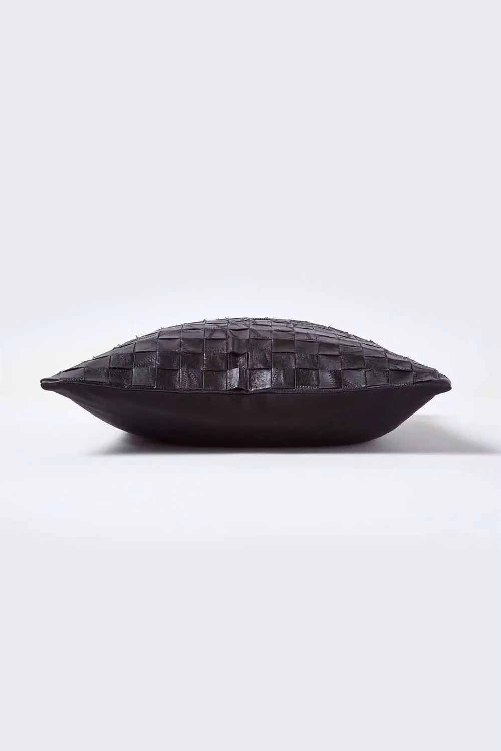 Homescapes Black Real Leather Basketweave Check Suede Cushion with Feather Filling, W x H: 45 x 45 cm – 2