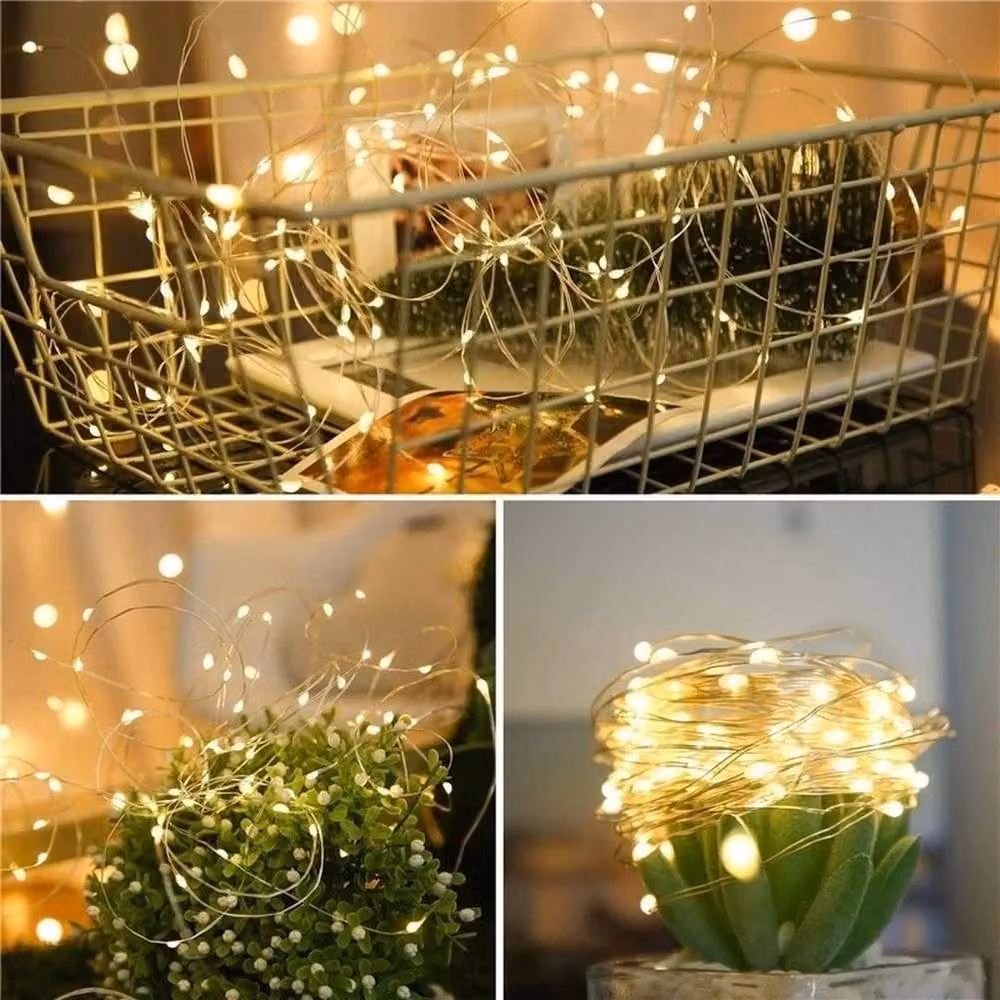 SPETLEK Warm White Solar Powered LED Copper Wire Fairy String Lights with Dusk Sensor and Dimmable Function – 5