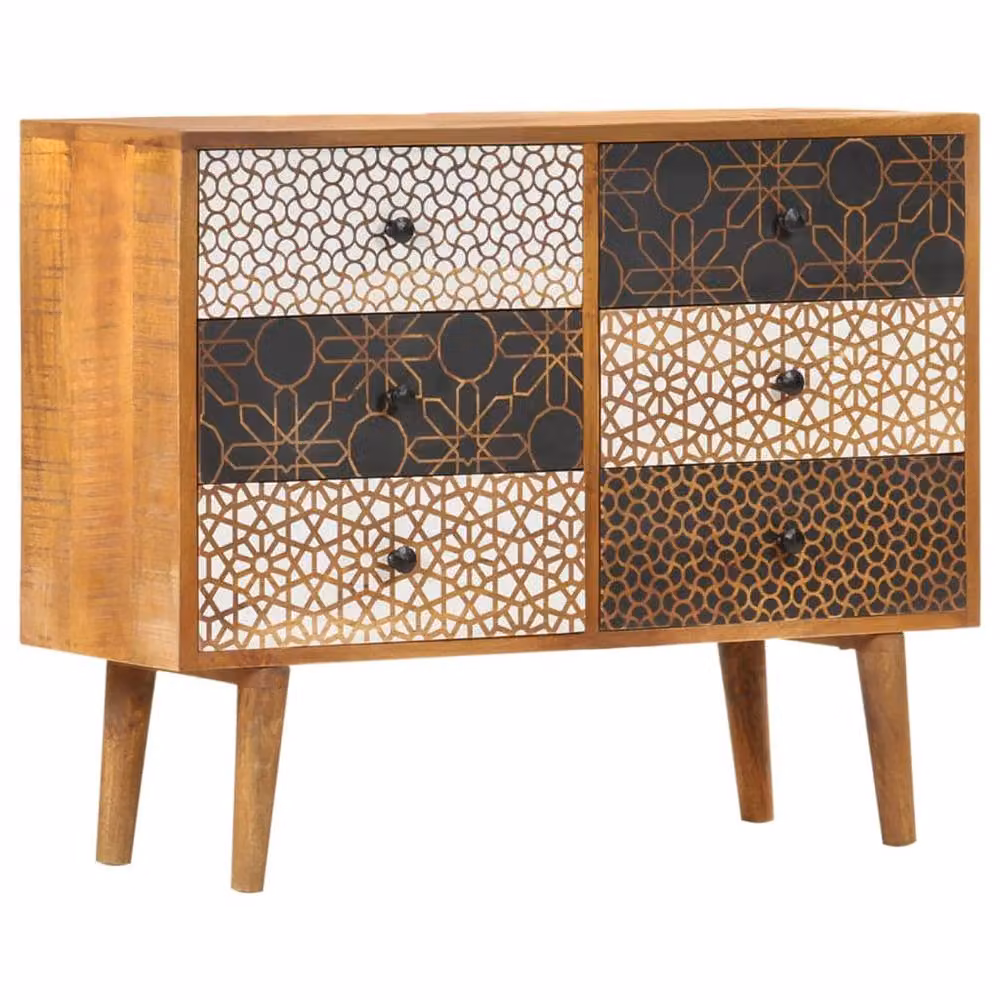 Berkfield Home Geometric Patterned Sideboard in Brown Solid Mango Wood, W/D/H: 90 x 30 x 70 cm – 2
