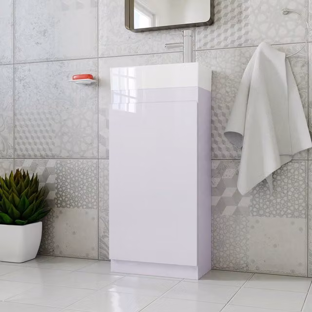 BELOFAY Flat Pack Floor Standing Cloakroom Vanity Unit with Basin in Slightly Grey