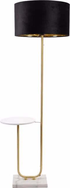 ValueLights Tavel Gold Floor Lamp with Black Velvet Drum and Gold Inner Shade
