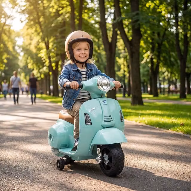 HOMCOM Licensed Vespa 6V Electric Ride On Motorcycle for Kids with Light and Sound, Green, Max. 25kg