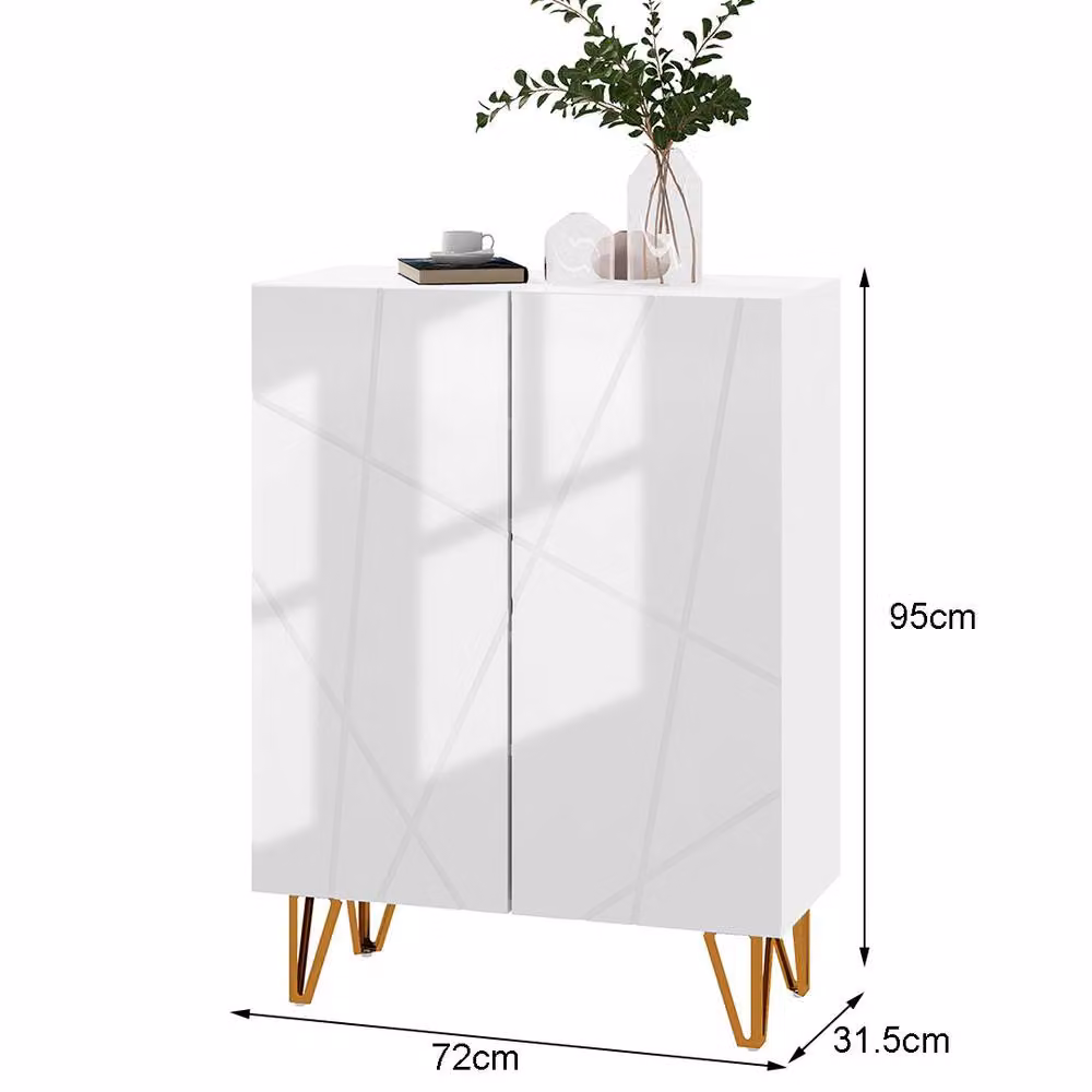 ERGOVEXA Modern High Gloss Narrow Freestanding Shoe Cabinet in White with Soft-Close Hinged Doors – 2