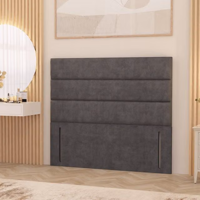 Horizona Small Double Plush Velvet Floor Standing Upholstered Headboard in Charcoal Grey