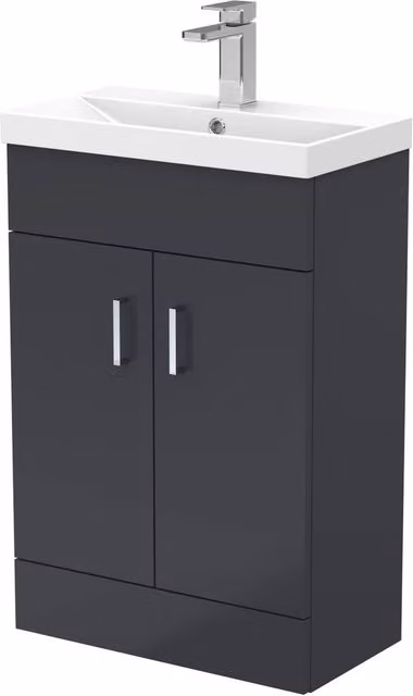 Balterley Satin Dark Grey Compact 2 Door Bathroom Vanity Basin Unit Width: 55 cm – 1