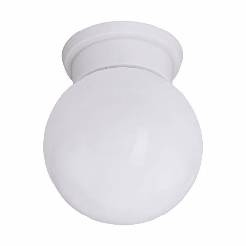 Loops Modern Round Flush Ceiling Light with White Glass Shade and Plastic Back Plate, E27, W: 16.0 cm, D: 19.5 cm, H: 19.5 cm