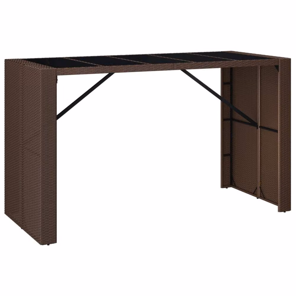 Berkfield Home Beautiful Bar Table with Glass Top in Brown Poly Rattan and Steel, W/D/H: 185 x 80 x 110 cm – 3