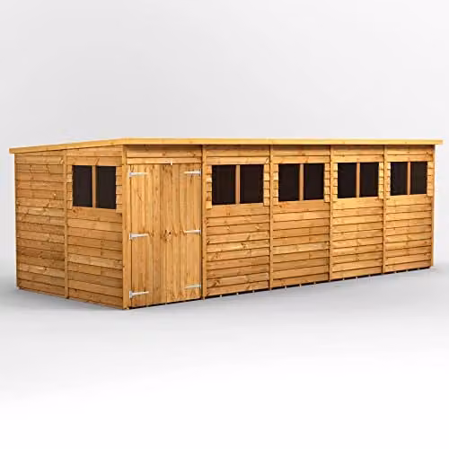 POWER Premium Pent Overlap Wooden Shed with Double Doors and Toughened Glass, Natural Brown, W: 260.4 cm, D: 202.8 cm, H: 15.1 cm – 1