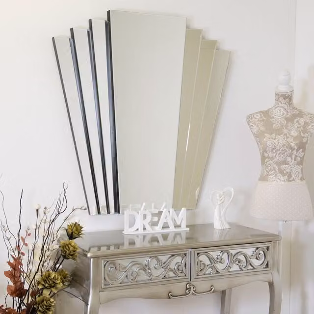 MirrorOutlet Chrysler All Glass Art Deco Modern Classic Square Wall Mirror, Silver, W: 100 cm, H: 100 cm