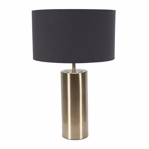 ValueLights Antique Brass Single Stem Touch Dimmer Table Lamp with Black Fabric Drum Shade – 1