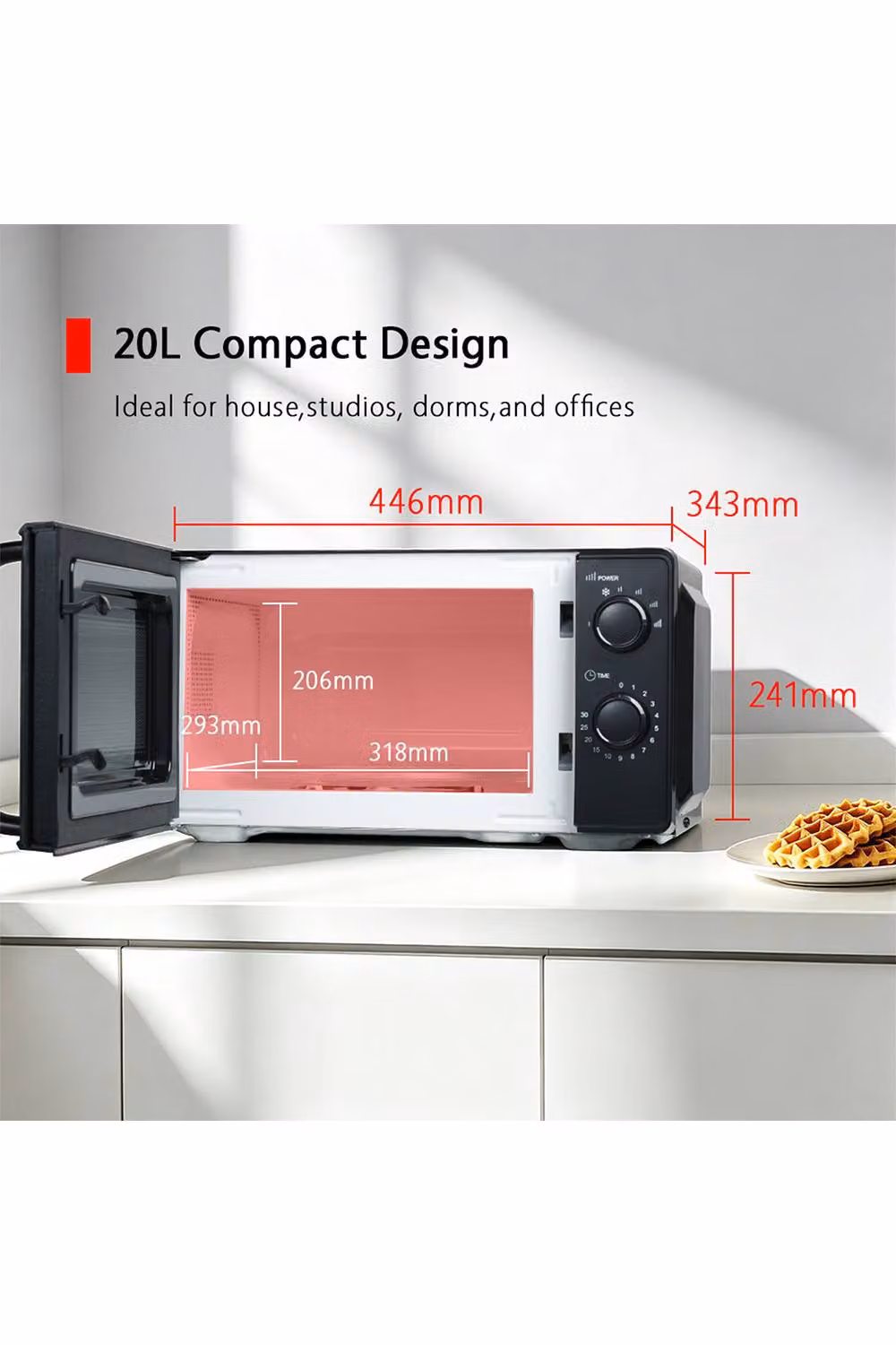 Living and Home 20L Solo Mechanical Microwave Oven, 700W, Black – 3