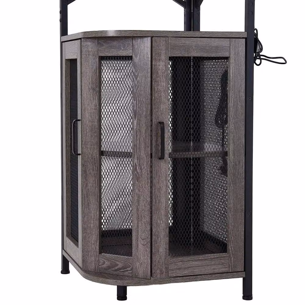 FLAVORA Grey 5 Tier Corner Wine Cabinet with Glass Doors and Integrated Lighting – 5