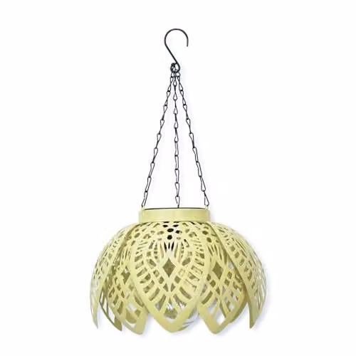 ValueLights Yellow Solar Powered Metal Hanging Garden Lantern