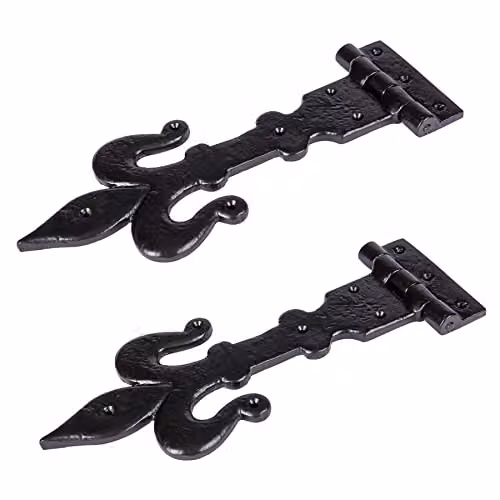 Hammer and Tongs Fleur De Lis Iron T-Hinges, Black Matt, Pack of 2, Width: 31 cm – 1