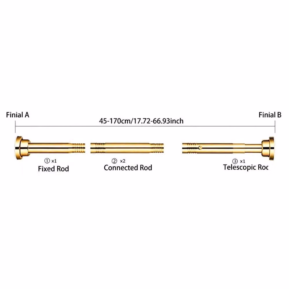 KORVIXA Heavy Duty Extendable Curtain Pole in Gold, 45-170 cm – 2