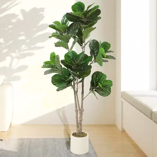 HOMCOM 180cm Artificial Fiddle Leaf Fig Tree in Green and White