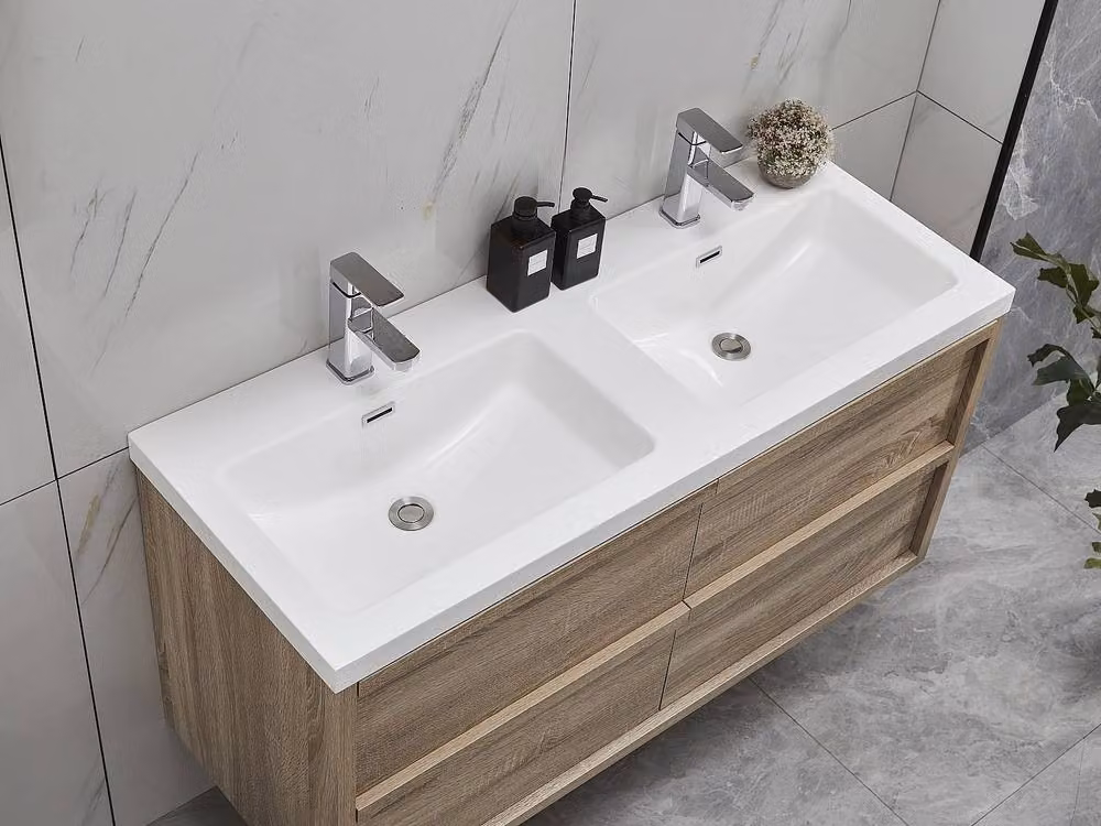 Vente-unique Suspended Bathroom Furniture with Built-In Washbasin in Light Natural Oak, W/D/H: 120 x 46 x 55 cm – 3