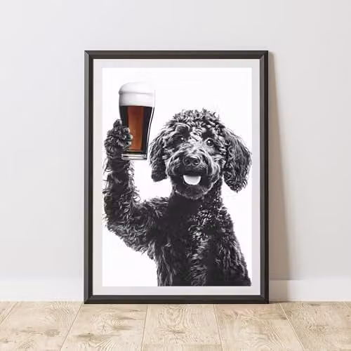 60 Second Makeover Funny Labradoodle Drinking Beer Paper Poster, A3