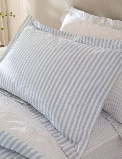 YARD Hebden Stripe Pure Cotton Pillowcases, 2 Pack, Light Blue Mix