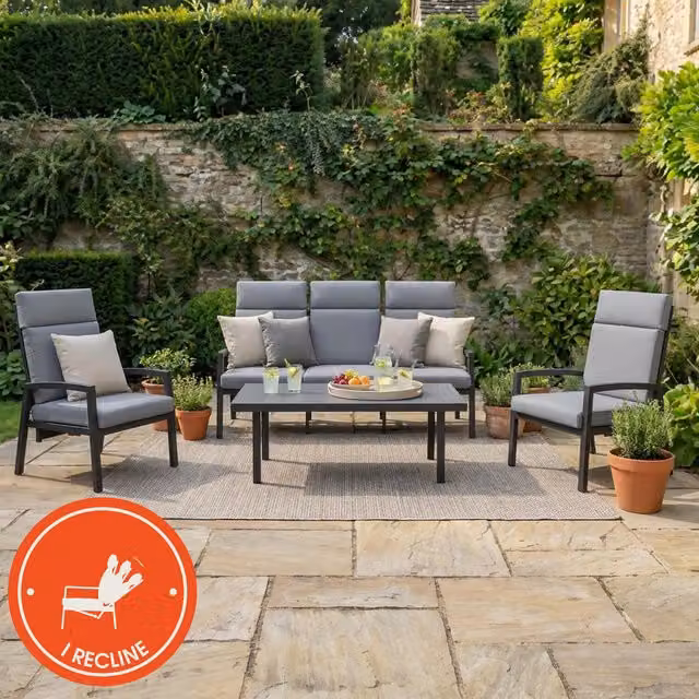 Malay Modern Garden Sofa Set with Aluminium and Metal Frame in Black and Grey