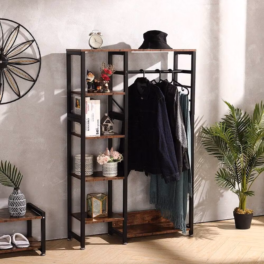 KORVIXA Industrial 5 Tier Open Wardrobe Clothes Rail in Brown, W/D/H: 90 x 40 x 160 cm – 3