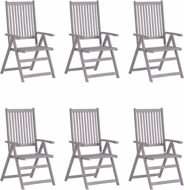 Berkfield Home Garden Reclining Chairs, Set of 6, Grey Solid Acacia Wood