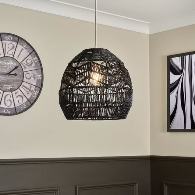 Litecraft Isaac Rattan Dome Ceiling Canopy in Black
