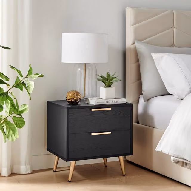 FurnitureboxUK Ivala 2 Drawer Black Bedside Table