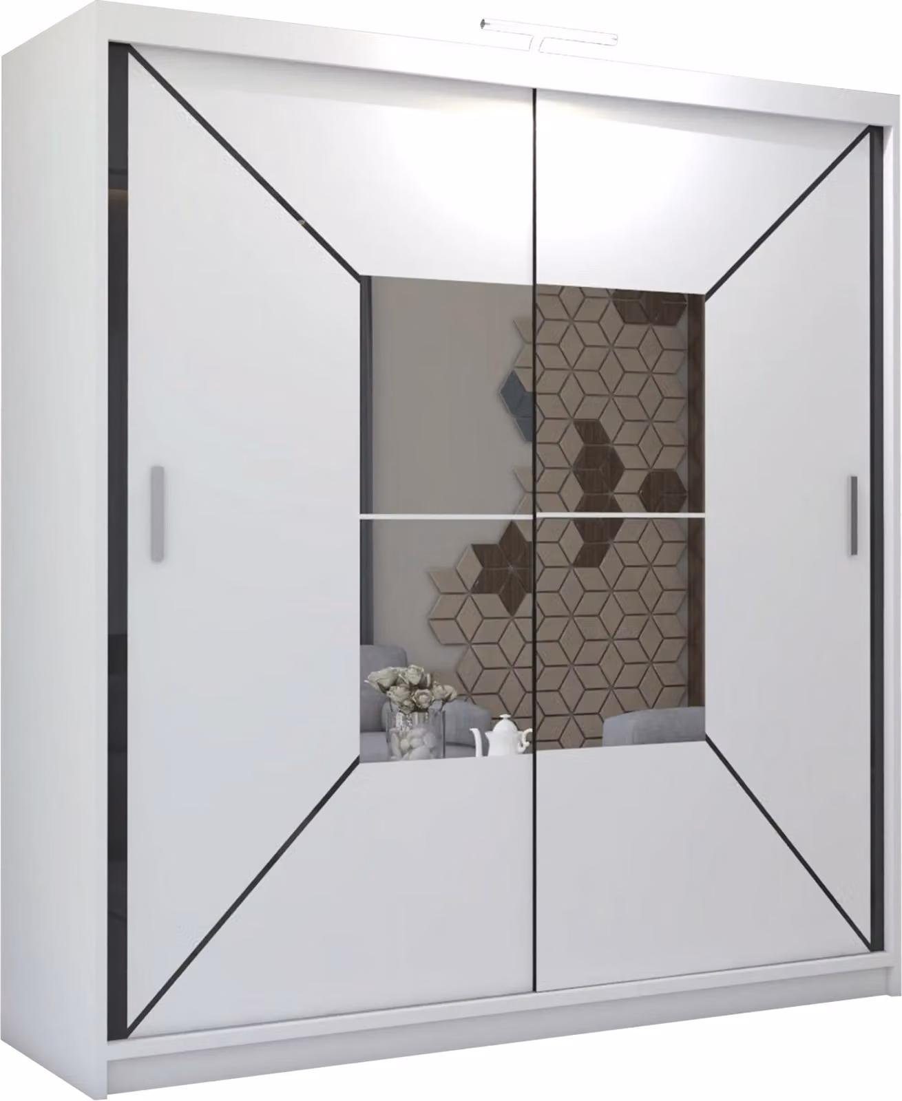MN Furniture Naxos Sliding Mirror Wardrobe with Integrated LED Light, White, W/H: 180 x 217 cm – 2