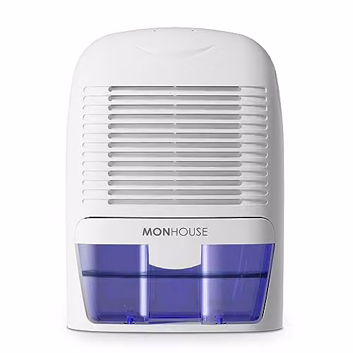 MONHOUSE Portable Compact and Quiet Dehumidifier with 1500ml Capacity, White and Purple – 1
