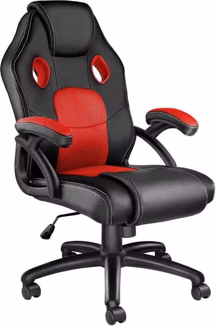 tectake Mike Gaming Chair in Red with Synthetic Leather and Fabric Finish – 1