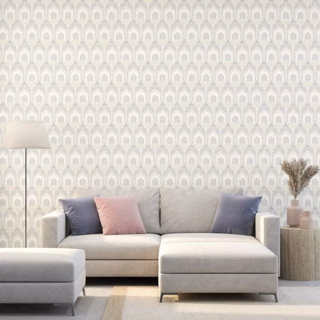 Origin Murals Deco Arch Art Deco Geometric Abstract Wallpaper in Yellow, Beige and Grey