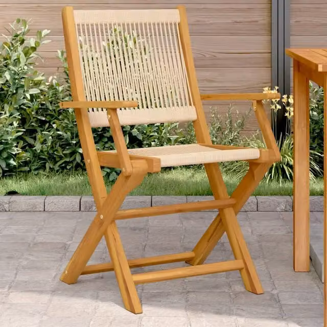 Berkfield Home Set of 2 Beige Acacia Wood and Polypropylene Garden Chairs