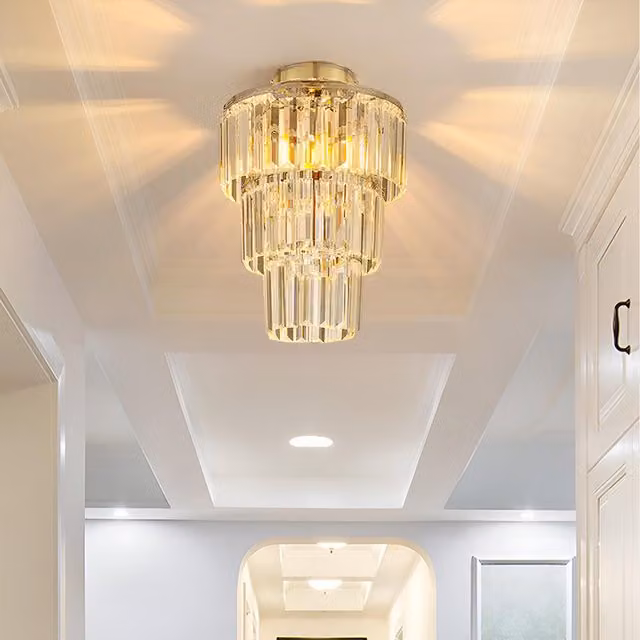 Komore Triple-Layer Rectangular Crystal Pendant Light in Chrome
