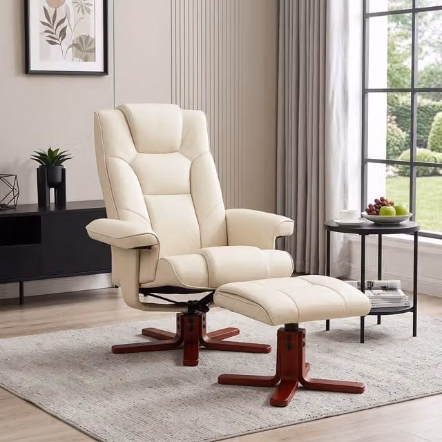 HOMCOM PU Leather Recliner Chair with Footstool and Armrests in Beige