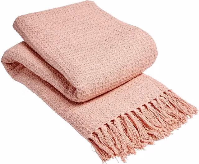 NewEdgeBlinds Lisbon Pure Cotton Honeycomb Waffle Pique Throw in Pink, W/D/H: 178 x 254 cm