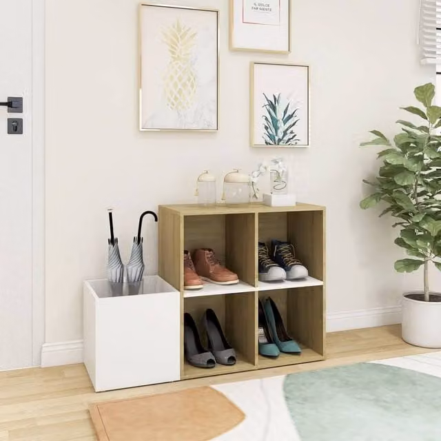 Berkfield Home Hall Shoe Cabinet in White and Sonoma Oak, W/D/H: 105 x 35.5 x 70 cm – 1