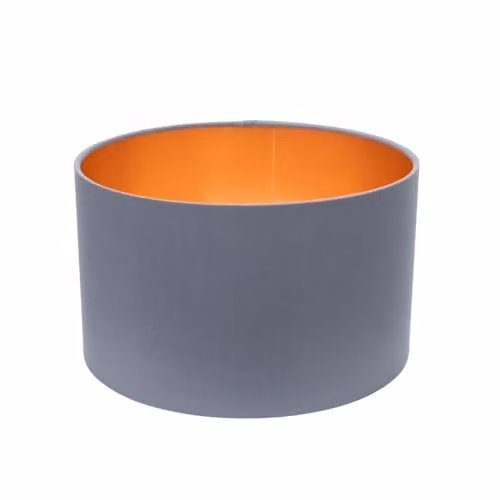 ValueLights Reni Small Cylinder Pendant Shade in Grey with Copper Fabric Inner, Width: 25 cm, Height: 15 cm – 1